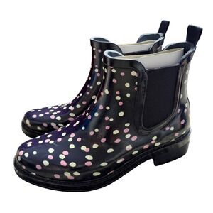 Isaac Mizrahi Live City Slicker Purple Pink Polka Dot Chelsea Rain Boots Size 7M